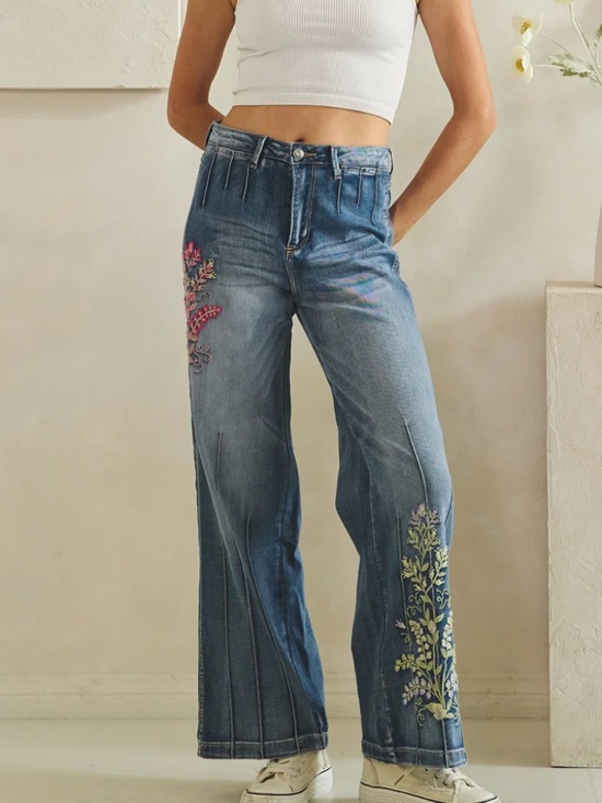Oli & Hali Pants - 🎉 OLI & HALI “Big Sky“ OLI and HALI DARTED PANTS WITH FLORAL EMBROIDERY 61A